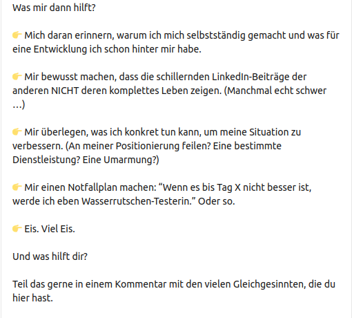 Mein LinkedIn-Beitrag "Was dir niemand über die Selbstständigkeit sagt"